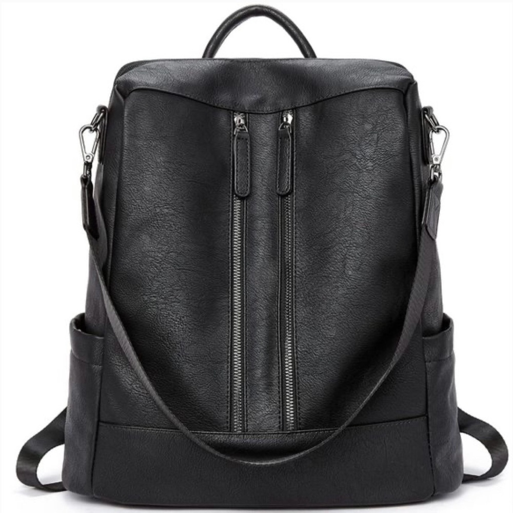 Black Leather Backpack Purse